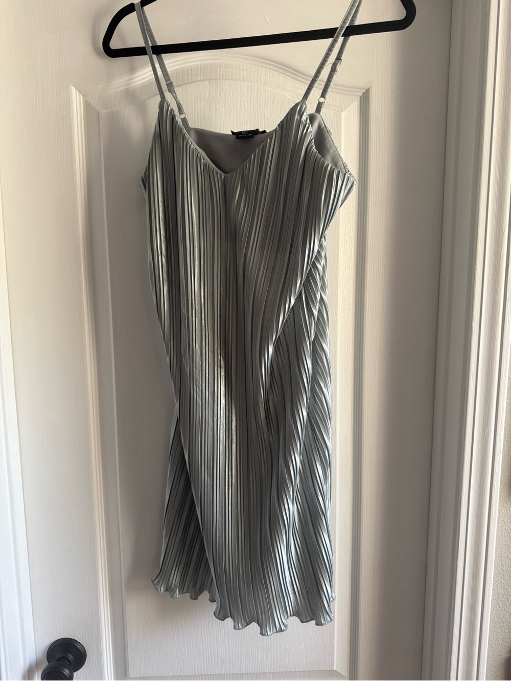 Rachel Zoe Metallic Accordion Pleated V-Neck Mini Slip Dress